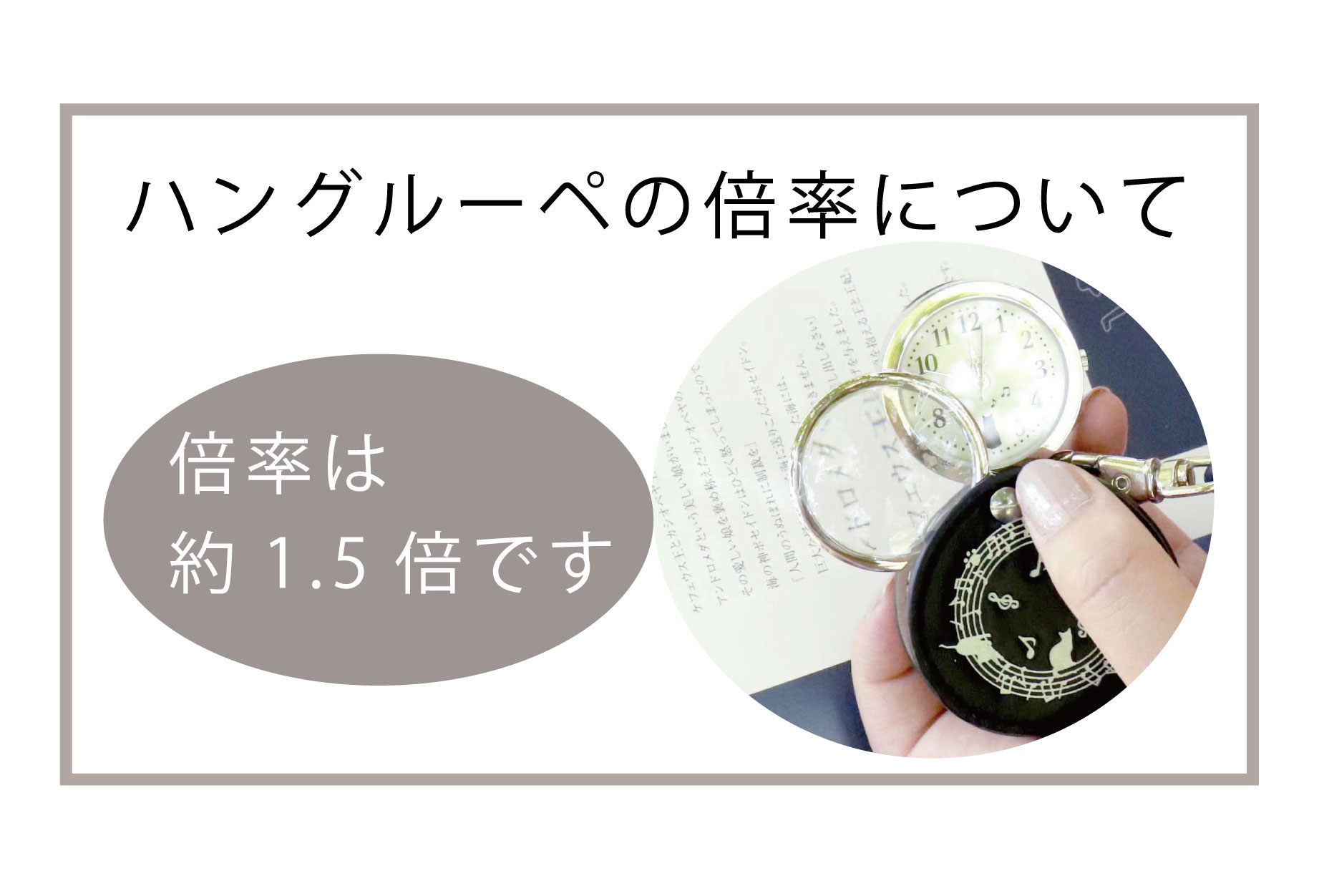 ハングルーペの倍率について説明イメージ倍率は約1.5倍です