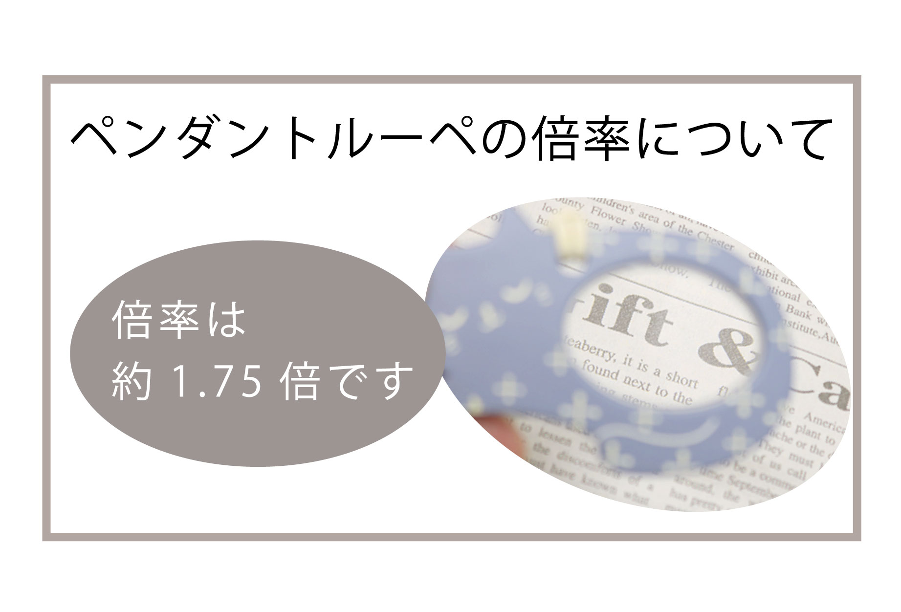 ペンダントルーペの倍率について説明イメージ倍率は約1.75倍です